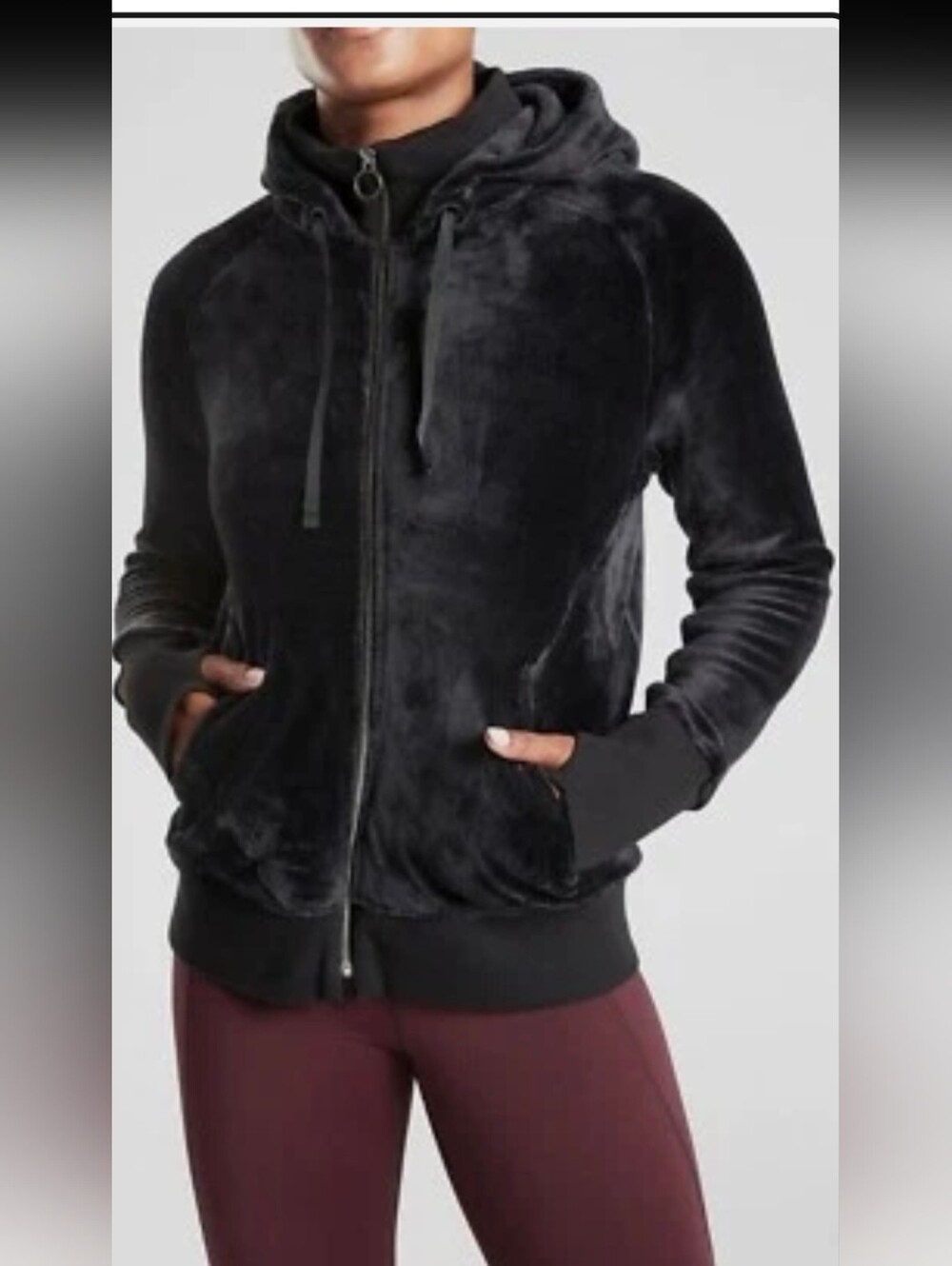 ATHLETA Triumph Double Cozy Karma Black Plush Full-Zip Hoodie Medium